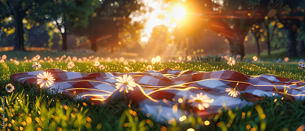 Fototapeta premium Enchanted Forest Scene with Magical Sunlight and Green Foliage, Dreamy Background, Natures Beauty