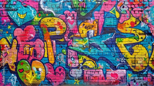 Colorful Graffiti Adorns Brick Wall © BrandwayArt