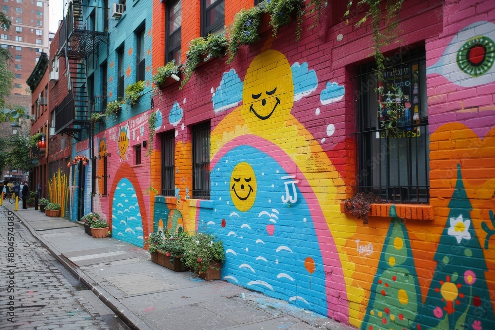 Fototapeta premium Colorful Wall Painted With a Smiley Face