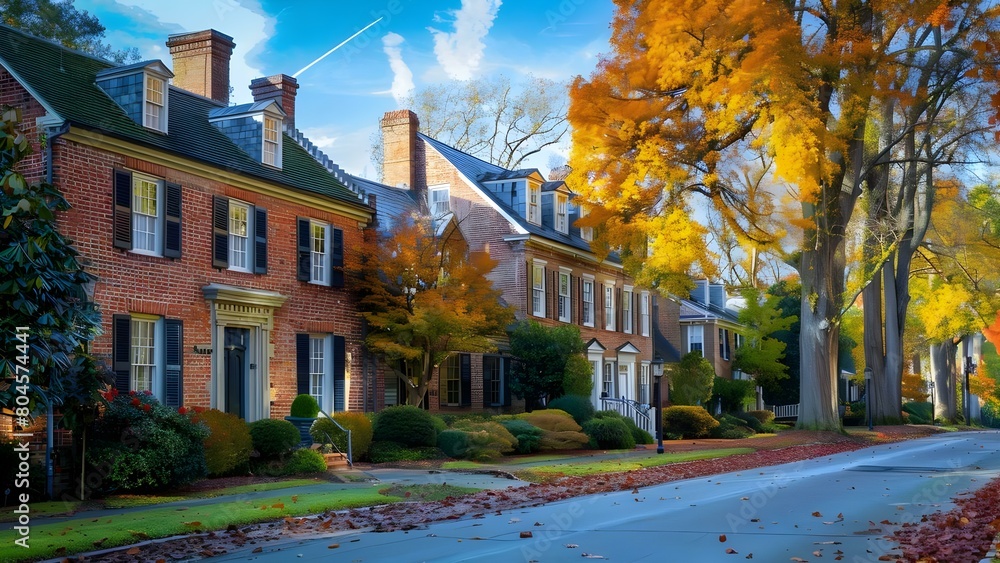 Brick Houses and Trees in Williamsburg Virginia: A Captivating Image. Concept Architecture, Nature, Williamsburg, Virginia, Photography