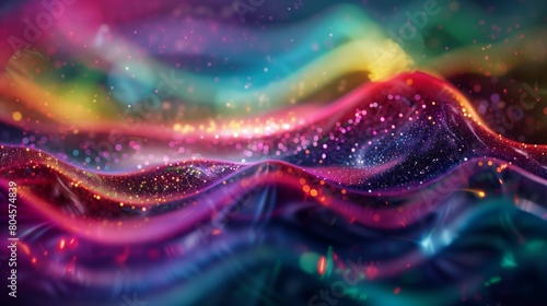 An abstract colorful background with glitter. A beautiful rainbow wave in the style of digital art.