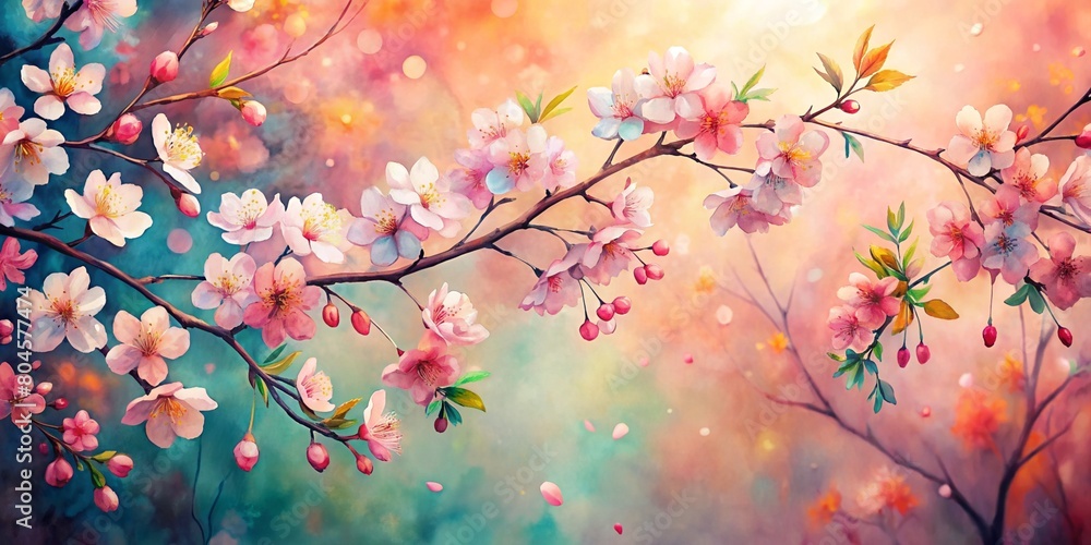 Cherry, plum, sakura, apple blossoms. Modern watercolour painting, symbol of spring, flowering, rebirth. Background for cards, invitations and wallpaper.
Cherry, plum, sakura, apple blossoms. Modern watercolour painting, symbol of spring, flowering, rebirth. Background for cards, invitations and wallpaper.