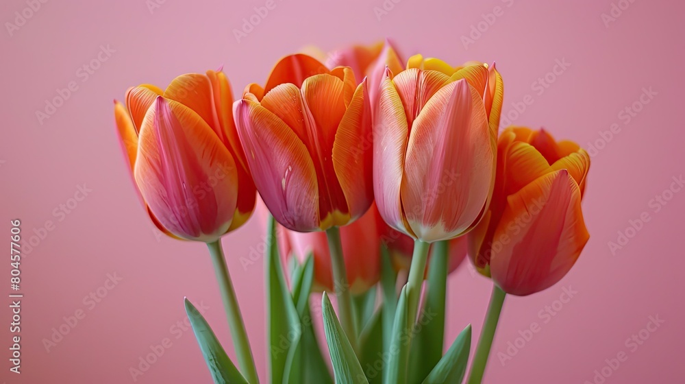 A vibrant bouquet of orange tulips set against a soft pink backdrop makes the perfect Mother s Day gift A vibrant bouquet of orange tulips set against a soft pink backdrop makes the perfect Mother s Day gift