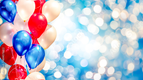 Red, white, and blue balloons cluster against sparkling background, perfectly capturing festive spirit of American holidays and patriotic celebrations