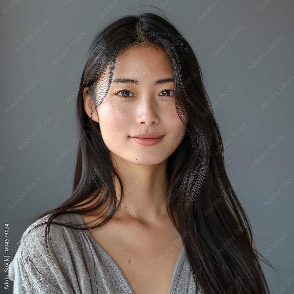 Woman With Long Black Hair and Gray Shirt Woman With Long Black Hair and Gray Shirt