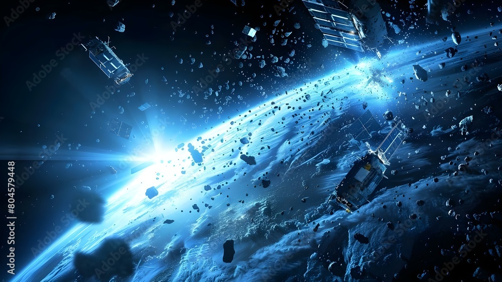 Robotic Satellites Clearing Earth's Orbit of Space Debris. Concept ...