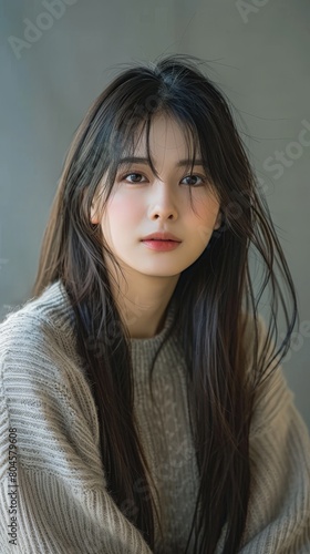 Woman With Long Black Hair Wearing a Sweater