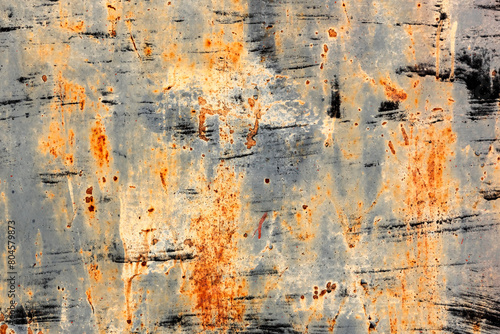 Texture of old rusty metal with scratches and mother-in-law. Abstract grunge metal texture with traces of multi-colored paint