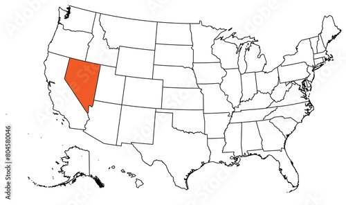 The outline of the US map with state borders. The US state of Nevada