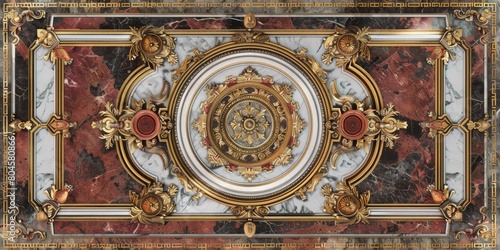 Lavish antique baroque, barocco ornate marble ceiling frame non linear reformation design. elaborate ceiling with intricate accents depicting classic elegance and architectural beauty photo