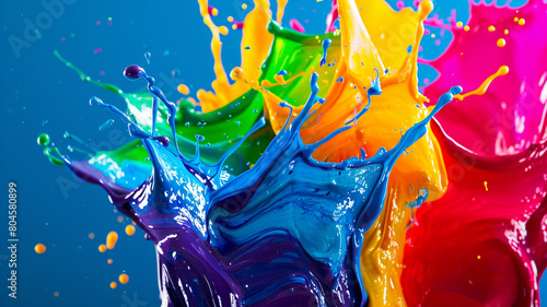 colorful paint splashing and mixing beautiful coordinated colors