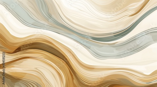 An abstract illustrated print in light beige and darker beige, thick swirling stripes.