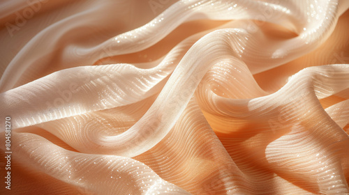 Close-up of a wavy, translucent fabric with sparkling dewdrops