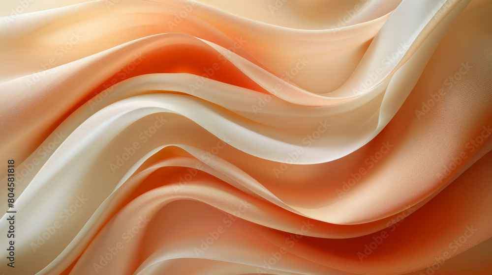 Fototapeta premium Flowing satin fabric in warm shades of peach and cream
