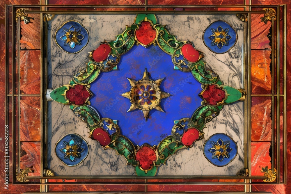 Obraz premium Lavish antique baroque, barocco ornate marble ceiling frame non linear reformation design. elaborate ceiling with intricate accents depicting classic elegance and architectural beauty