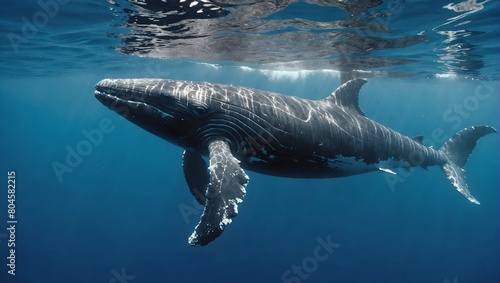 A Baby Humpback Whale Plays near the Surface in Blue Water create with ai