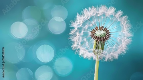   A dandelion in focus against a blue backdrop, softly blurred dandelion image..Or, if you prefer to keep close up: Close-