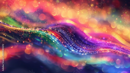 An abstract colorful background with glitter. A beautiful rainbow wave in the style of digital art. photo