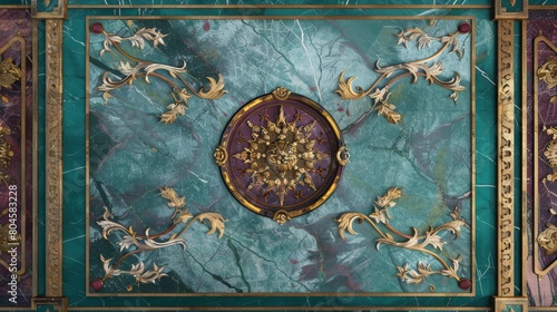 Lavish antique baroque, barocco ornate marble ceiling frame non linear reformation design. elaborate ceiling with intricate accents depicting classic elegance and architectural beauty