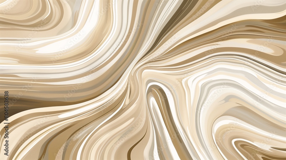 An abstract illustrated print in light beige and darker beige, thick swirling stripes. An abstract illustrated print in light beige and darker beige, thick swirling stripes.