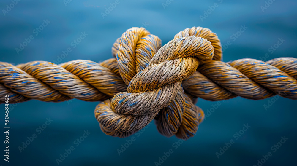 A close up of a knot on a rope. A close up of a knot on a rope.