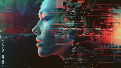 Pixelated Phantasm: Pixelated Woman Emerging from Glitch- Digital Deconstruction-Surreal Pixelation- Pixelated Phenomenon-Abstract Pixel Portrait- for digital art.