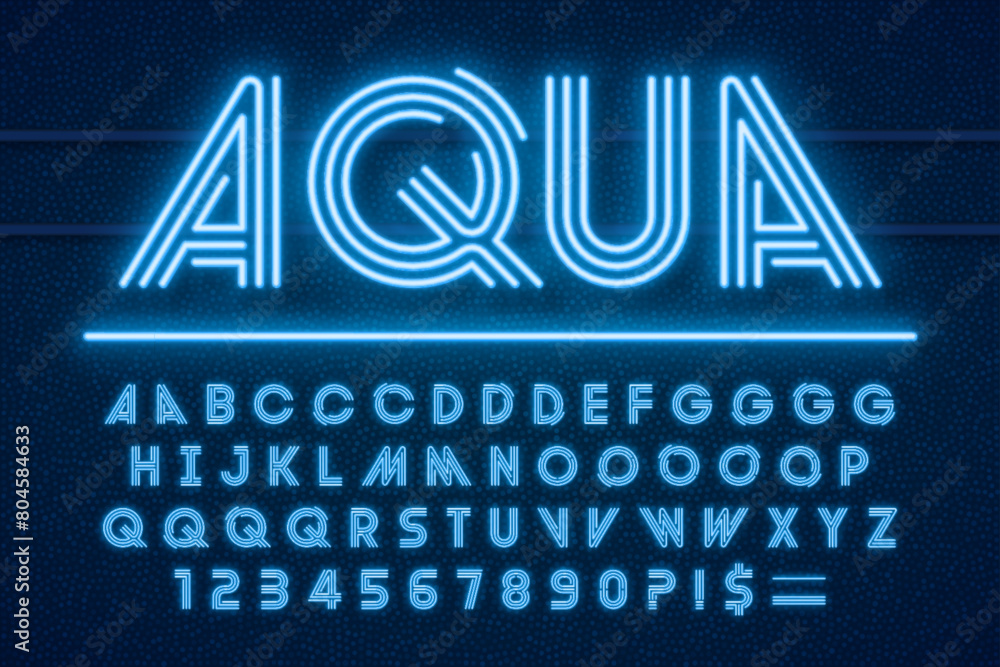 Neon light 3d alphabet, retro-futuristic original type.