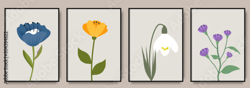 Abstract boho style botanical  art print posters. Contemporary Floral Design. Creative art templates for wall decoration, interior, poster, greeting card, invitation, flyer, banner, brochure