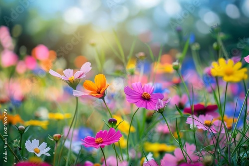 vibrant blooming flowers in lush field colorful nature landscape photography