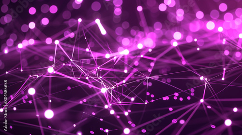 Rich purple matrix of digital connections with light beams representing data transfer in a futuristic network visualization.