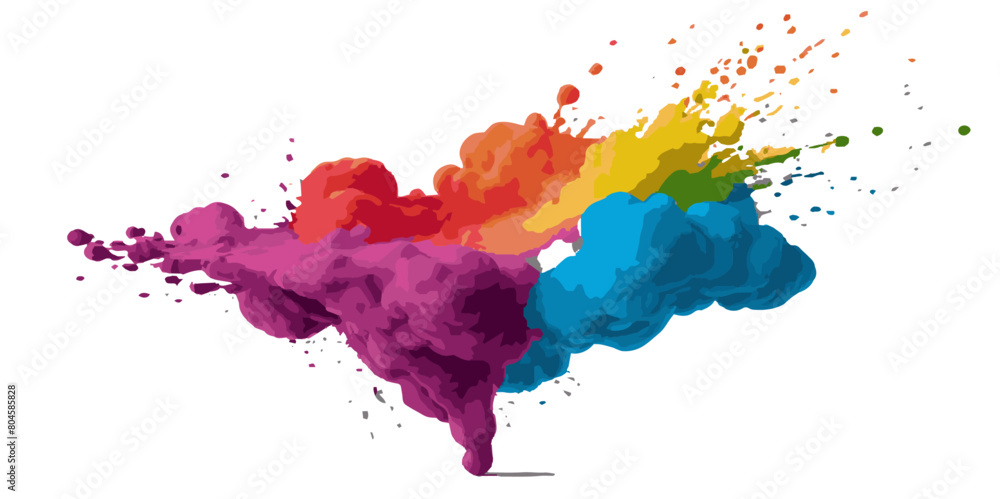 Obraz premium Vector abstract colorful rainbow holi paint and colorful cloud smoke powder explosion isolated on transparent wide panorama background.