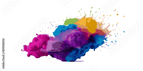 Vector watercolor rainbow multicolor splatter design background. Multicolored rainbow explosion of cloud powder paint holi decoration isolated on transparent background.
