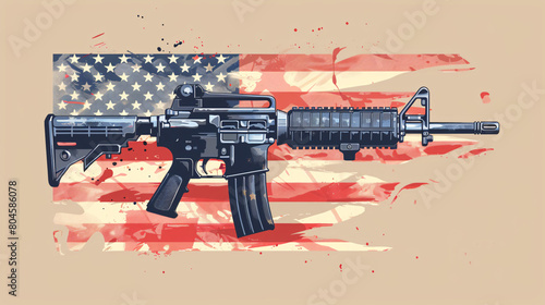 Machine gun and USA Flag photo