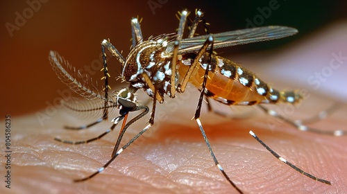 dengue hemorrhagic fever aedes mosquito sucking human through the skin photo
