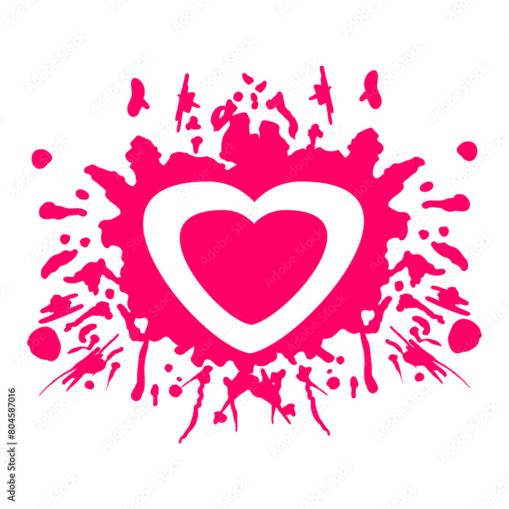 Red heart splash icon grunge 
