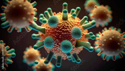 coronavirus flu under the microscope. Generative AI,