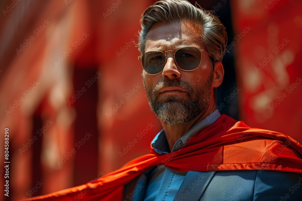 Fototapeta premium Businessman in superhero pose with cape