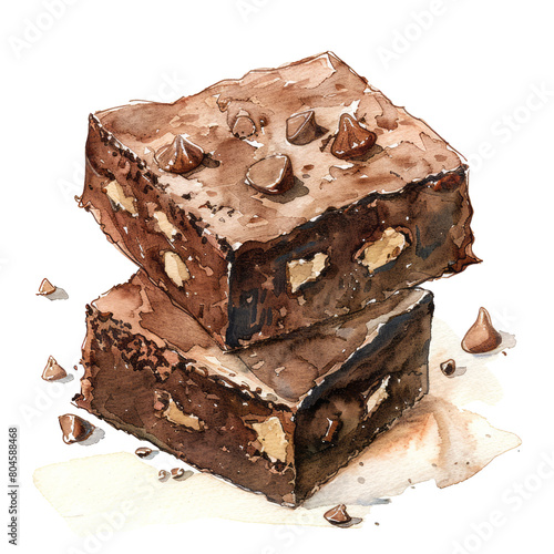Fudge brownie ,illustration watercolor