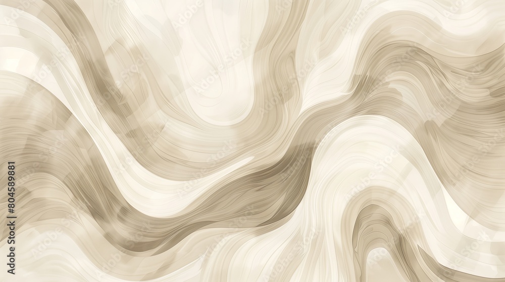 Obraz premium An abstract illustrated print in light beige and darker beige, thick swirling stripes.