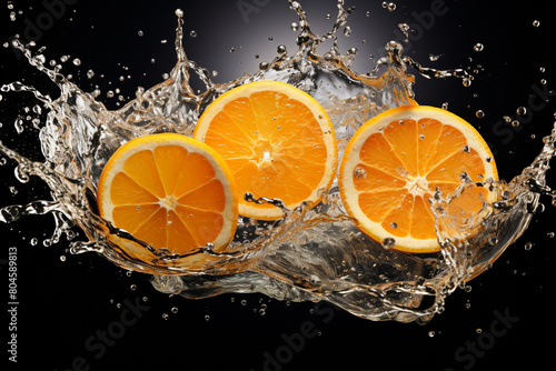 Orange with water splash on black backgroundg