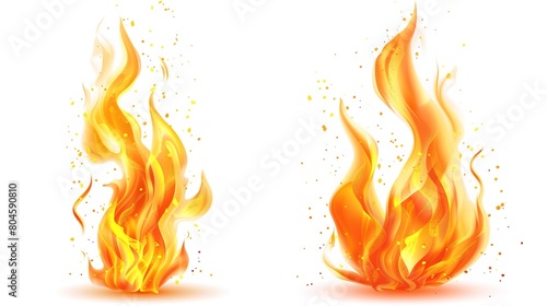 Bright fire flame isolated on white - dynamic fire elements