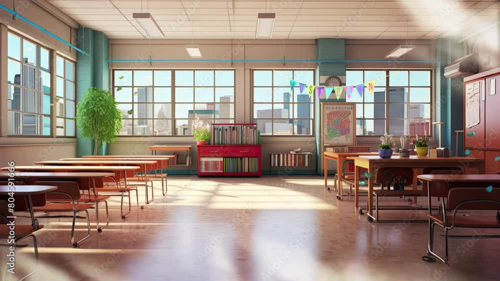 back to school empty classroom background with anime or cartoon style. seamless looping time-lapse virtual video animation background. back to school empty classroom background with anime or cartoon style. seamless looping time-lapse virtual video animation background.