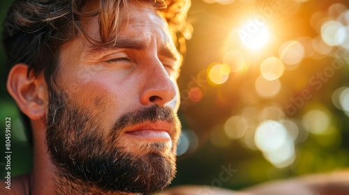 A man suffering from heat and sweaty dehydration in a flat design under strong sunlight on a hot summer's day.