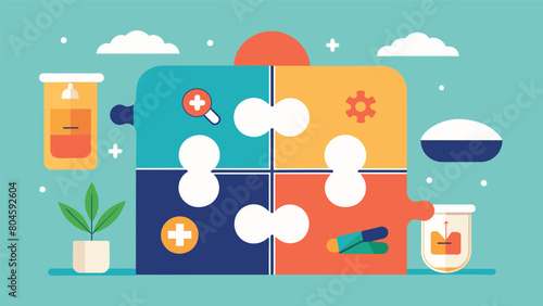 A puzzle with two sides one depicting traditional medicine and the other alternative therapies with ketamine pieces connecting the two symbolizing how.