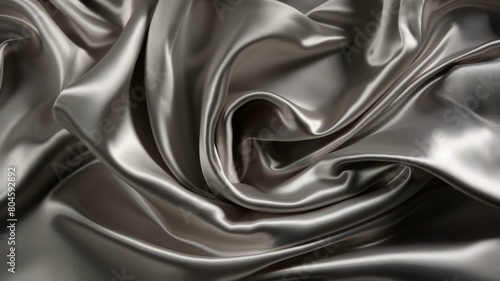 Elegant silver satin fabric, smoothly draped, lit to accentuate texture, luxury, fashion ads. Popular for minimalist, monochrome trends.