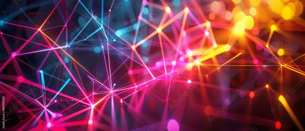 A dynamic arrangement of intersecting lines in bold neon colors A dynamic arrangement of intersecting lines in bold neon colors