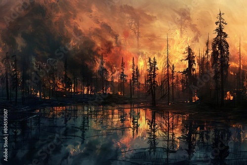 intense image of wildfire aftermath in natural landscape digital painting