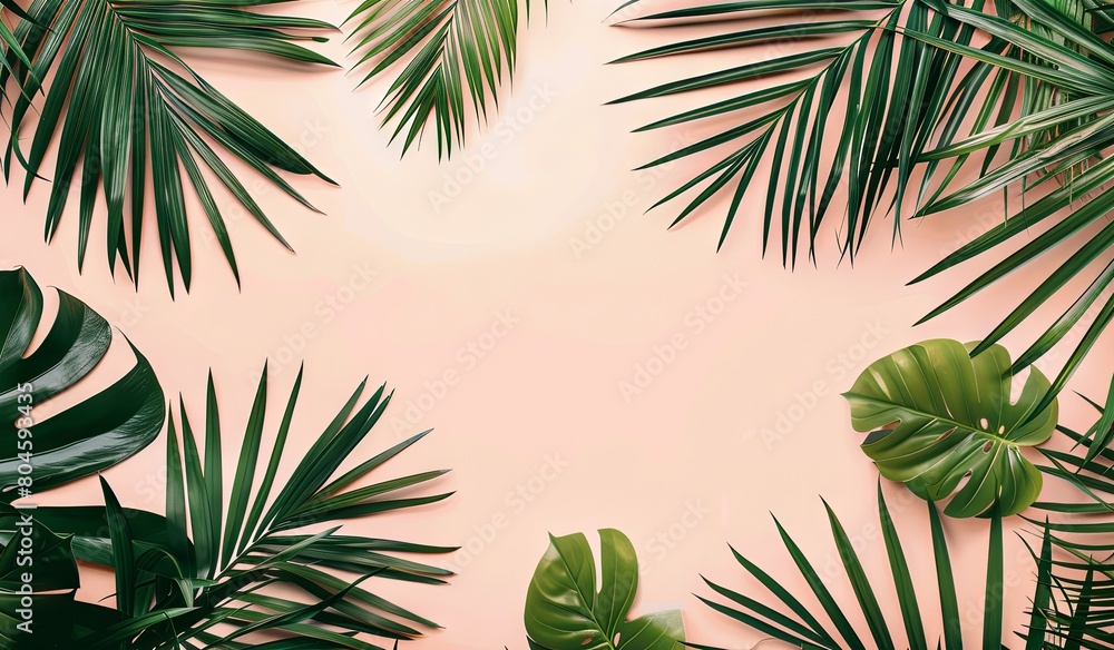 Obraz premium Group of palm leaves on pink background