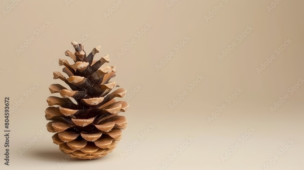 A close-up of a pine cone against a white surface with a light brown background A close-up of a pine cone against a white surface with a light brown background