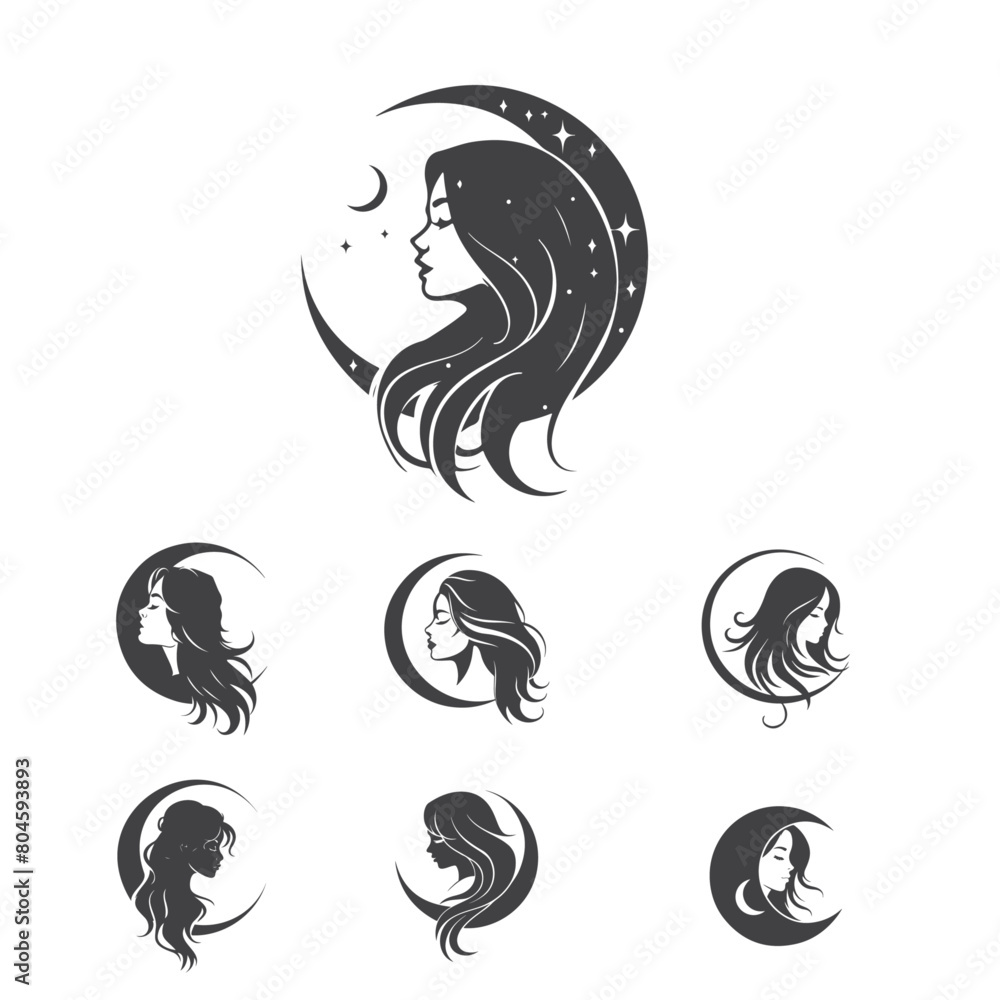 Obraz premium Celestial Femme Moon-inspired Women's Logo Vector Collection
